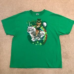 Lucky Cats Graphic Tee Adult 3XL XXXL Green Saint Patricks Day Leprechaun Unicat